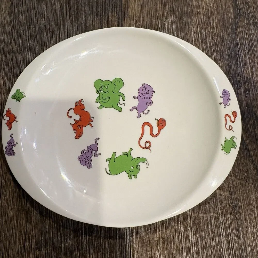 Vintage Jungle Friends Melamine Child Dinnerware Set Plate Bowl Cup Utensils